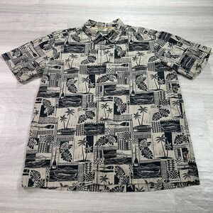 Quiksilver Waterman Shirt Mens 2XL Beige Hawaiian Aloha Button Up Tropical